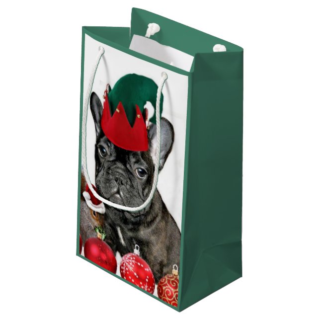 Weihnachtsfranzösische Bulldogge Kleine Geschenktüte (Rückseite Schrägansicht)