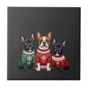 Weihnachtsfranzösische Bulldoggen Xmas Französisch Fliese