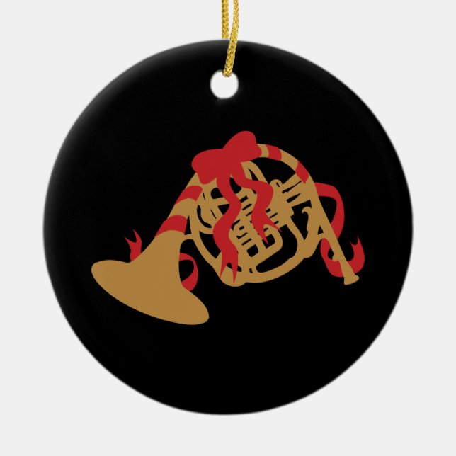 Weihnachtsfranzösisches Horn Keramikornament (Vorne)
