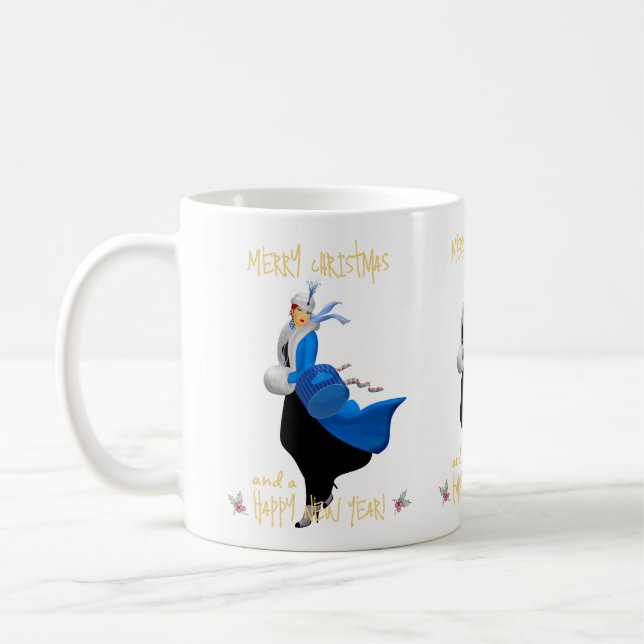 Weihnachtsfrau Frohe Weihnachtsgrüße Kaffeetasse (Links)