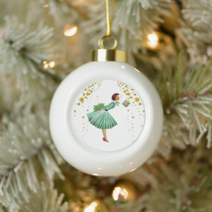 Weihnachtsfrau haucht eine Kerze aus Keramik Kugel-Ornament