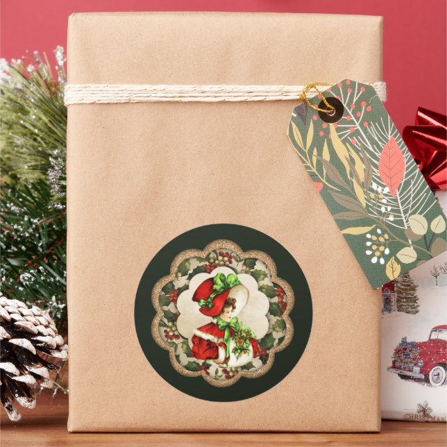 Weihnachtsfrau Holiday Runder Aufkleber (Feiertag)