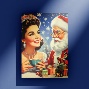 Weihnachtsfrau im Vintage-Stil Postkarte