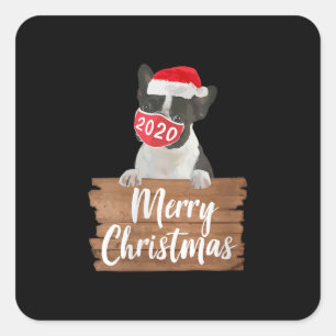 Weihnachtsfrauen Geschenk Boston Terrier 2020 Mask Quadratischer Aufkleber