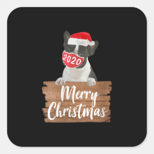 Weihnachtsfrauen Geschenk Boston Terrier 2020 Mask Quadratischer Aufkleber