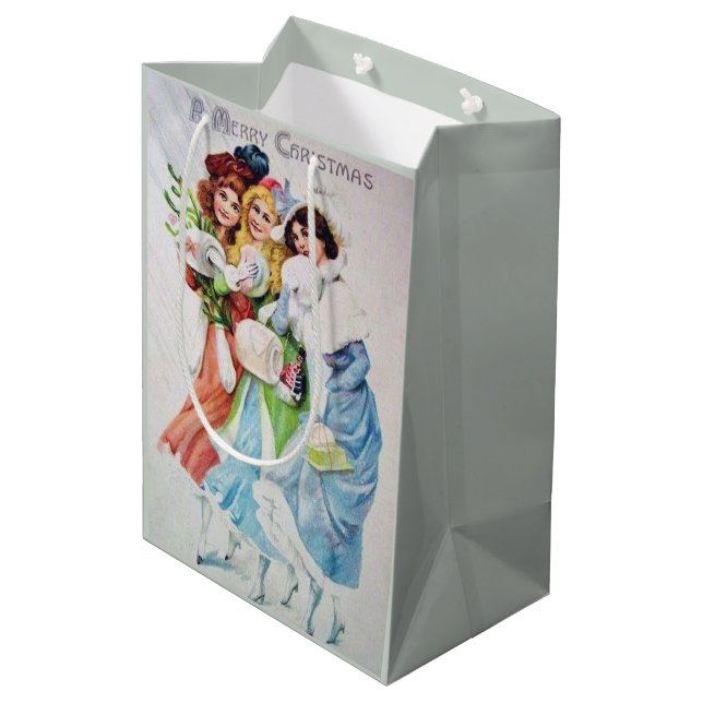 Weihnachtsfrauen Weihnachtsfest Mittlere Geschenktüte (Rückseite Schrägansicht)