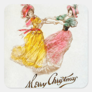 Weihnachtsfrauentanz (1900) quadratischer aufkleber