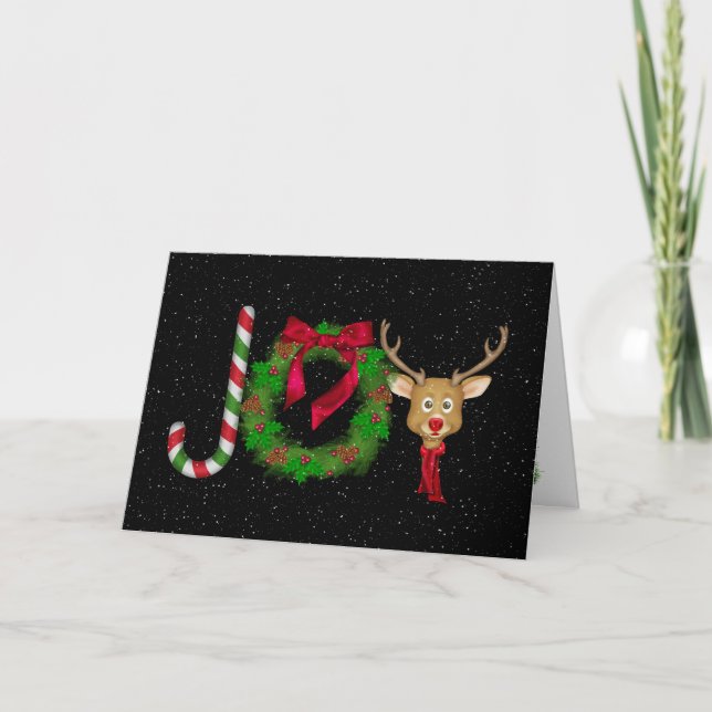 Weihnachtsfreude auf Schwarz mit Schneeflocken Karte (Vorderseite)