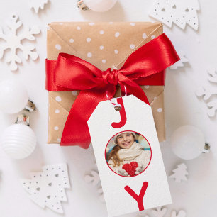 Weihnachtsfreude Foto weiß Rot Modernistin Geschenkanhänger