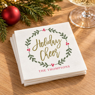 Weihnachtsfreude Gold Schrift Kranz Familienname Serviette