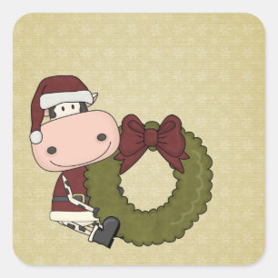 Weihnachtsfreude - Kuh Quadratischer Aufkleber