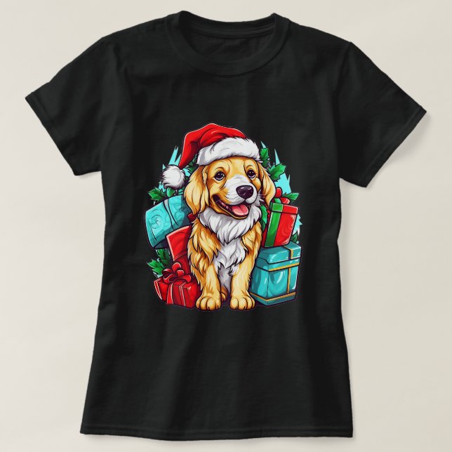 Weihnachtsfreude mit Golden Retrievers Festive Dog T-Shirt (Design vorne)