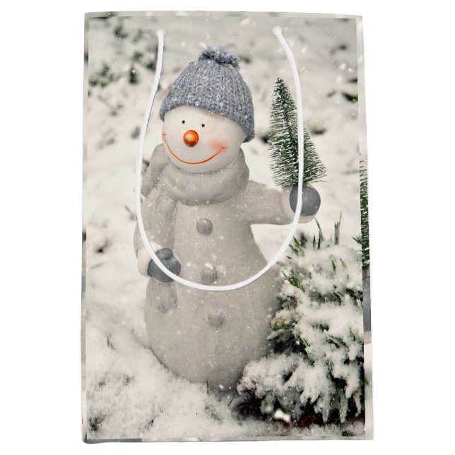 Weihnachtsfreude mit Smiling Snowman Mittlere Geschenktüte (Vorderseite)