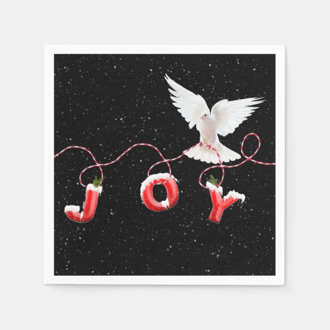 Weihnachtsfreude mit Taube und Schneeflocken Serviette (Vorderseite)
