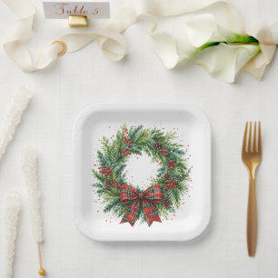 Weihnachtsfreude Stechpalme & Karo-Kranz Weihnacht Pappteller