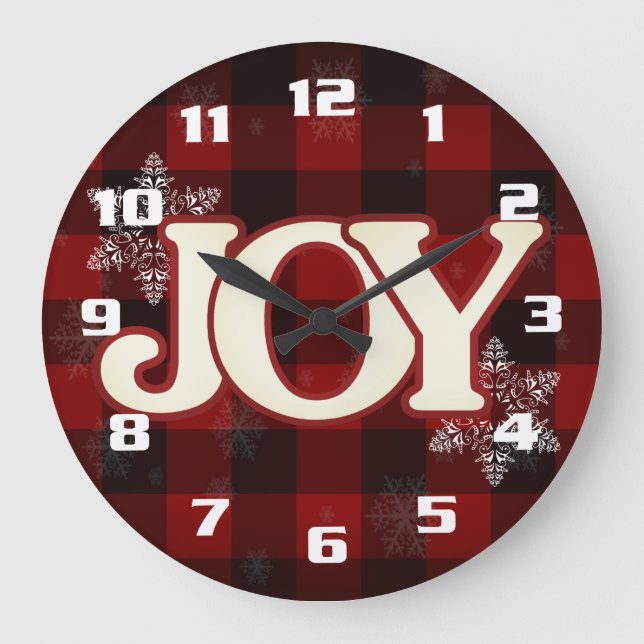 Weihnachtsfreuden Elegantes Rotes Büffel kariert Große Wanduhr (Vorderseite)