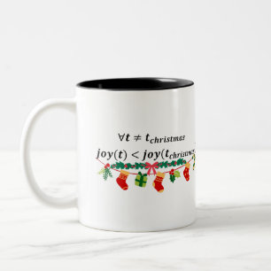 Weihnachtsfreuden sind immer größer, mathematische zweifarbige tasse