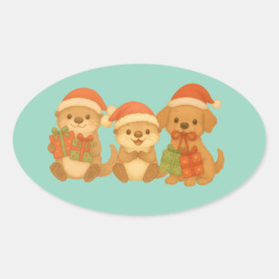 Weihnachtsfreunde-Aufkleber Ovaler Aufkleber