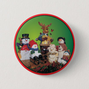 Weihnachtsfreunde mit Schneemännern Button