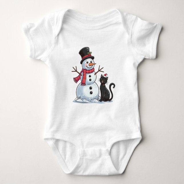 Weihnachtsfreunde Snowman und Black Cat Baby Strampler (Vorderseite)