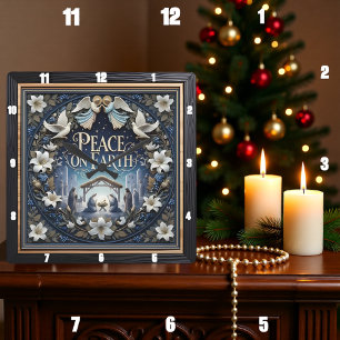 Weihnachtsfrieden auf Erden Quadratische Wanduhr