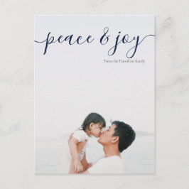 Weihnachtsfrieden und Typografie-Foto (blauer Rück Postkarte