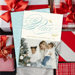 Weihnachtsfriedenskalligrafie Foliage Classic Foto Feiertagskarte