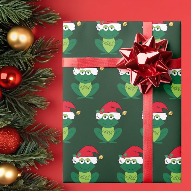 Weihnachtsfrosch Adorable Green Geschenkpapier (Von Creator hochgeladen)
