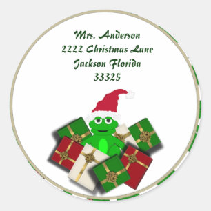 Weihnachtsfrosch-Adressenaufkleber Runder Aufkleber