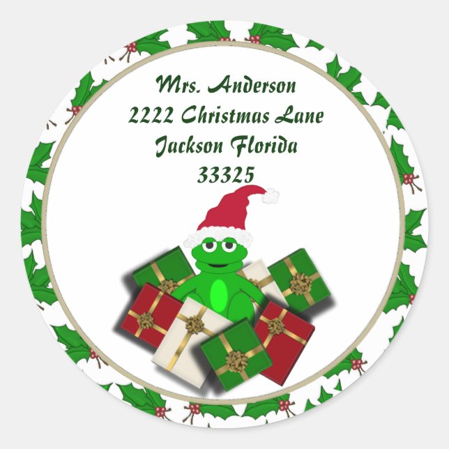 Weihnachtsfrosch-Adressenkleber Runder Aufkleber (Vorderseite)