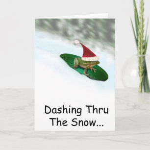 Weihnachtsfrosch Dashing Thru der Schnee auf einem Feiertagskarte