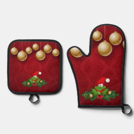Weihnachtsfrosch Ofenhandschuh & Topflappen-Set