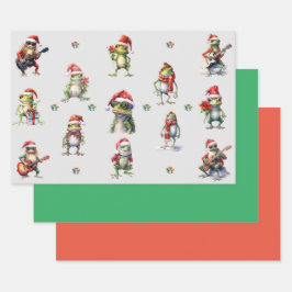 Weihnachtsfrosch-Rock-Band-Wrapping-Papier Geschenkpapier Set