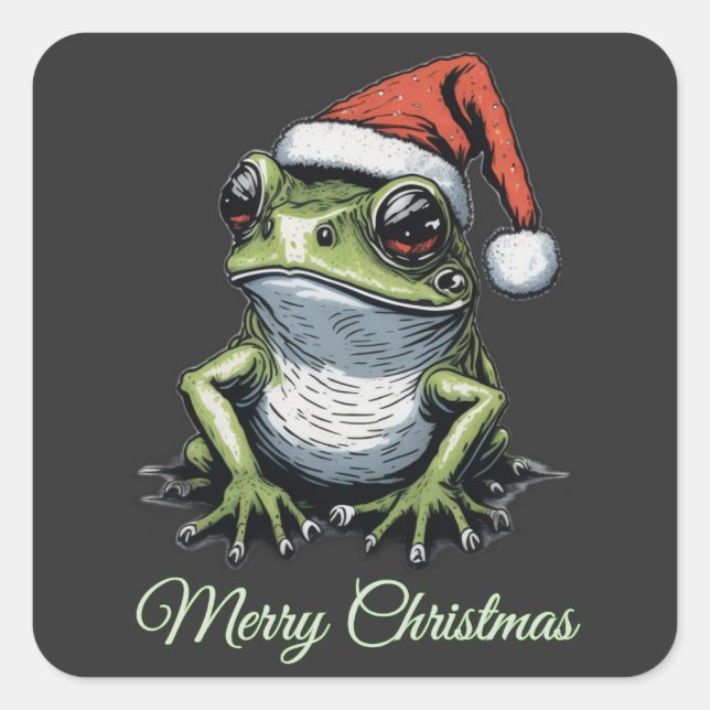Weihnachtsfrosch Vintag Viktorianisch Quadratischer Aufkleber (Vorderseite)