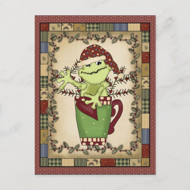 Weihnachtsfrosch Weihnachtskaffee Postkarte (Vorderseite)