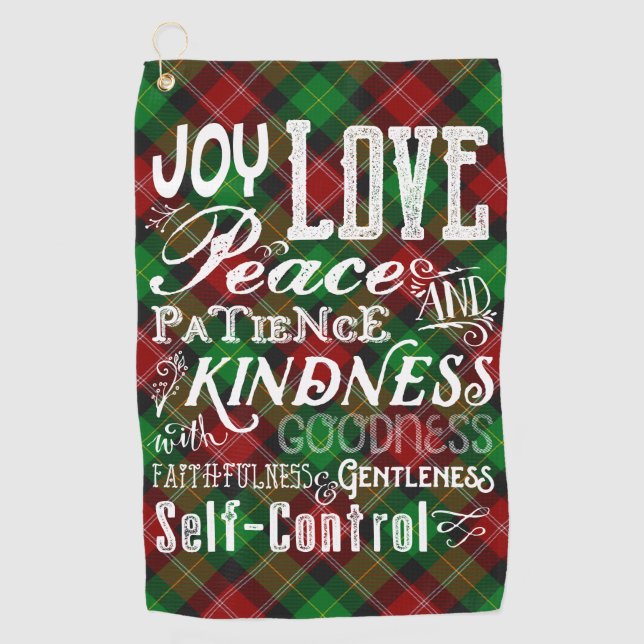 Weihnachtsfrucht des Geistes Typografie Tartan Golfhandtuch (Vorderseite)