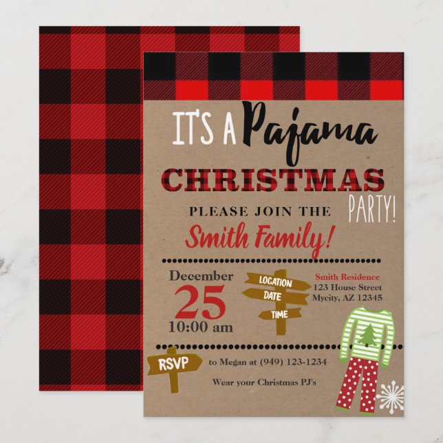 Weihnachtsfrühstück Pajama Party Urlaub Einladung (Vorne/Hinten)