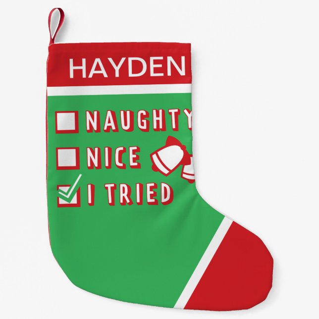 Weihnachtsfunny Naughty oder Nizza oder Trickliste Kleiner Weihnachtsstrumpf (Vorderseite)