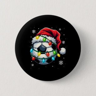 Weihnachtsfußball Ll Santa Hut Xmas Lichter Lustig Button