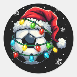Weihnachtsfußball Ll Santa Hut Xmas Lichter Lustig Runder Aufkleber