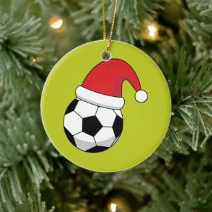 Weihnachtsfußball mit Santa Claus Hut Keramik Ornament