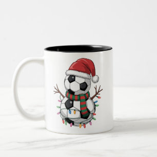 Weihnachtsfußball Schneemann Lichter Santa Hut Zweifarbige Tasse