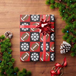 Weihnachtsfußball und Schneeflocken Rot und Schwar Geschenkpapier