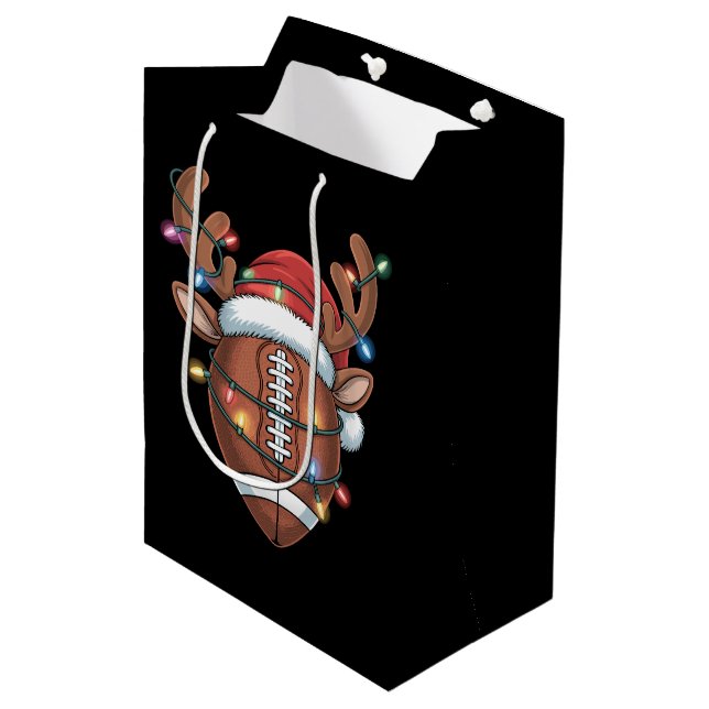 Weihnachtsfußball Weihnachtsmannmütze Sport Weihna Mittlere Geschenktüte (Vorderseite Schrägansicht)
