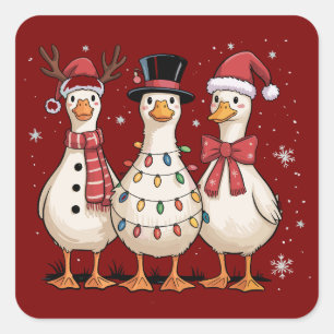 Weihnachtsgans Santa Dumm Cute Schneemann Xmas Quadratischer Aufkleber