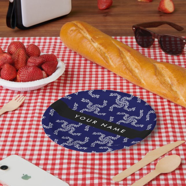 Weihnachtsgarland, Blau, Ihr Name, Personalisieren Pappteller (Picknick)