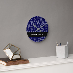 Weihnachtsgarland, Blau, Ihr Name, Personalisieren Runde Wanduhr