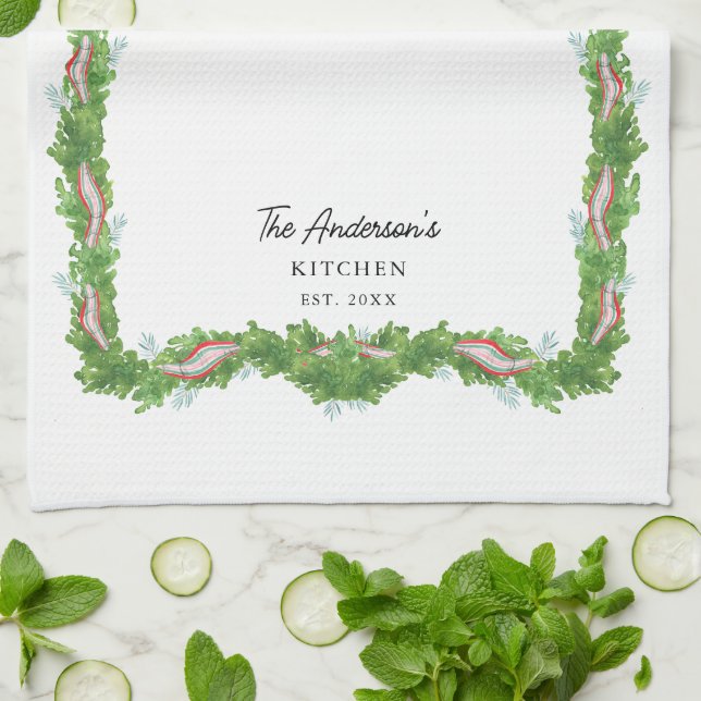 Weihnachtsgarland Bogen Familie Küche Custom Geschirrtuch (Gefaltet)