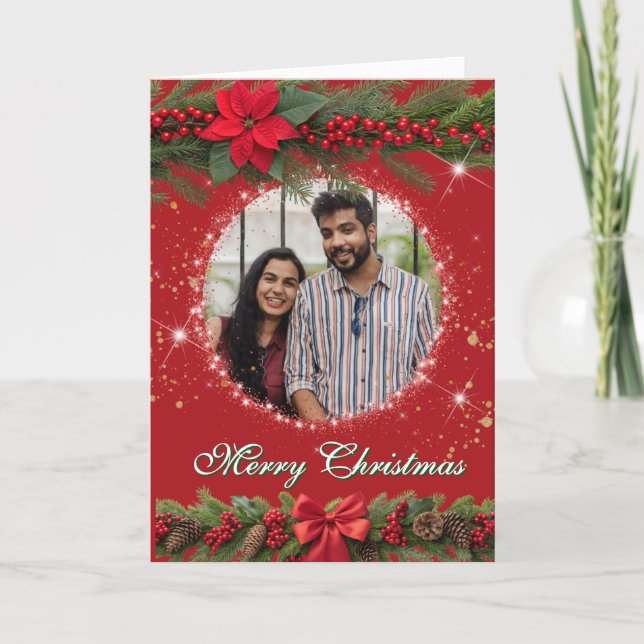 Weihnachtsgarland-Foto Feiertagskarte (Vorderseite)