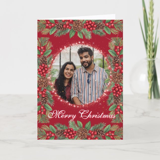 Weihnachtsgarland-Foto Feiertagskarte (Vorderseite)